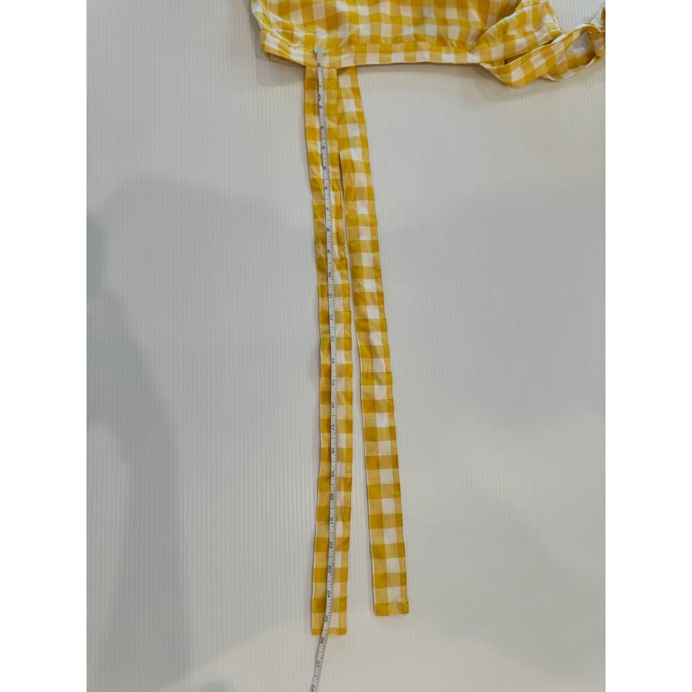 AQUA Butter Yellow Gingham Tie Shoulder Mini Dress S Cottagecore Picniccore - Picture 13 of 16